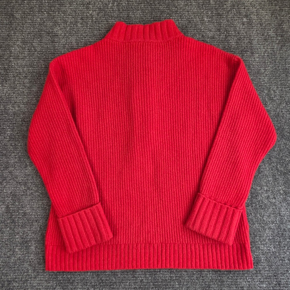 Talbots Wool Cotton Blend Red Ribbed Mock Neck Rhinestone Button Sweater Medium - Picture 4 of 6